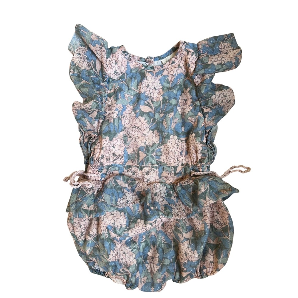Louis Louise Paris‎ Baby Girl Floral Bubble Romper Blue Pink Metallic Ruffle 18M